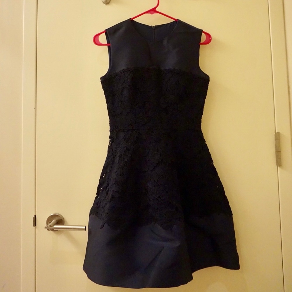 Navy Blue Lace Flare Dress